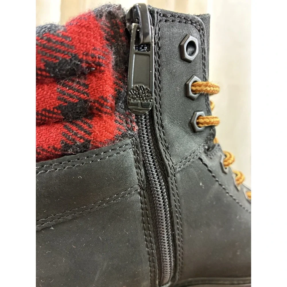 Timberland Black Red High Top Fur‎ Platform Boots for Women's Size 6, A2MBX 001